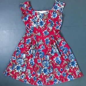 Gilli Maroon Blue Floral Dress Size Small Cowgirl Retro Mod Romance Rustic